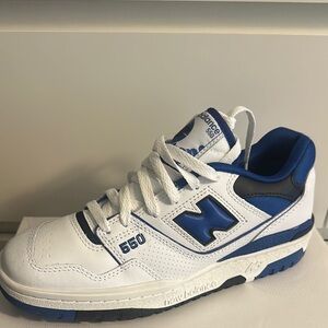 New Balance White and Blue Low-Top Sneakers